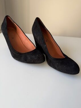 Via Spiga Darby Black Suede Hidden Heel Wedges